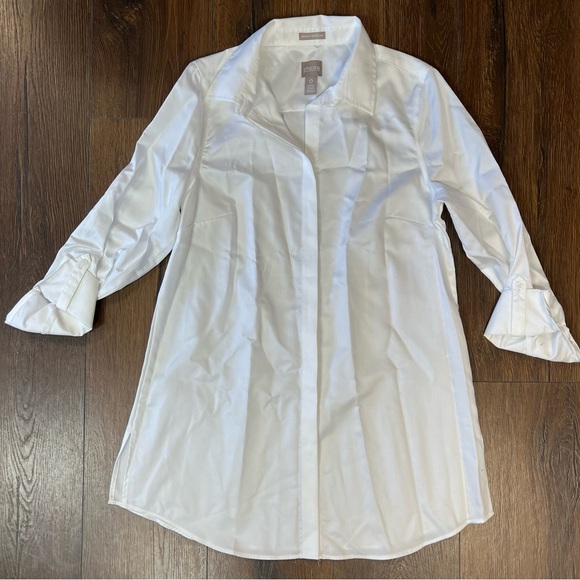 Chico’s wrinkle resistant sateen tunic button down SZ 0/4 - Picture 1 of 6